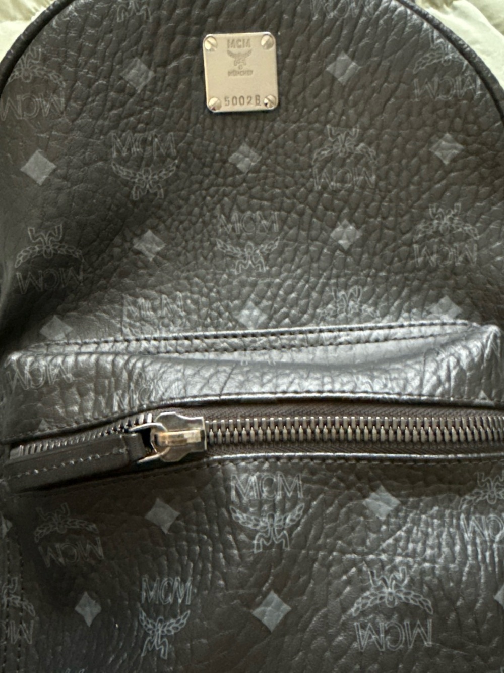 MCM Black Logo-Print Leather Backpack with Stud Accents - Picture 7 of 8